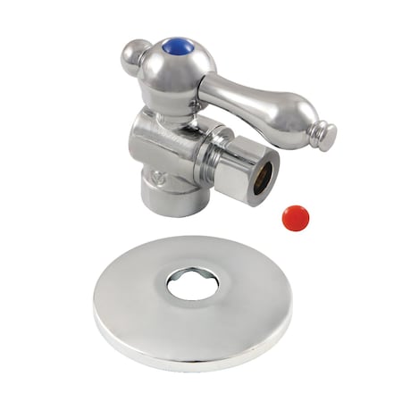 Kingston Brass 1/2" Sweatx3/8" OD Comp Quarter-Turn Angle Stop Valve W/ Flange, Chrome CC43201K